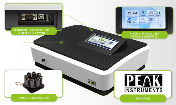 Lâmpada de xenônio LCD de tela sensível ao toque 2nm Espectrofotômetro UV de feixe duplo visível com saída de dados USB HOST
